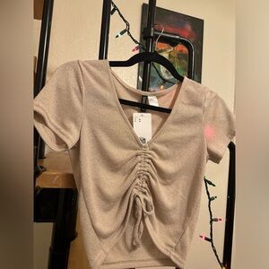 NWT H&M Beige Ruched Short Sleeve Top